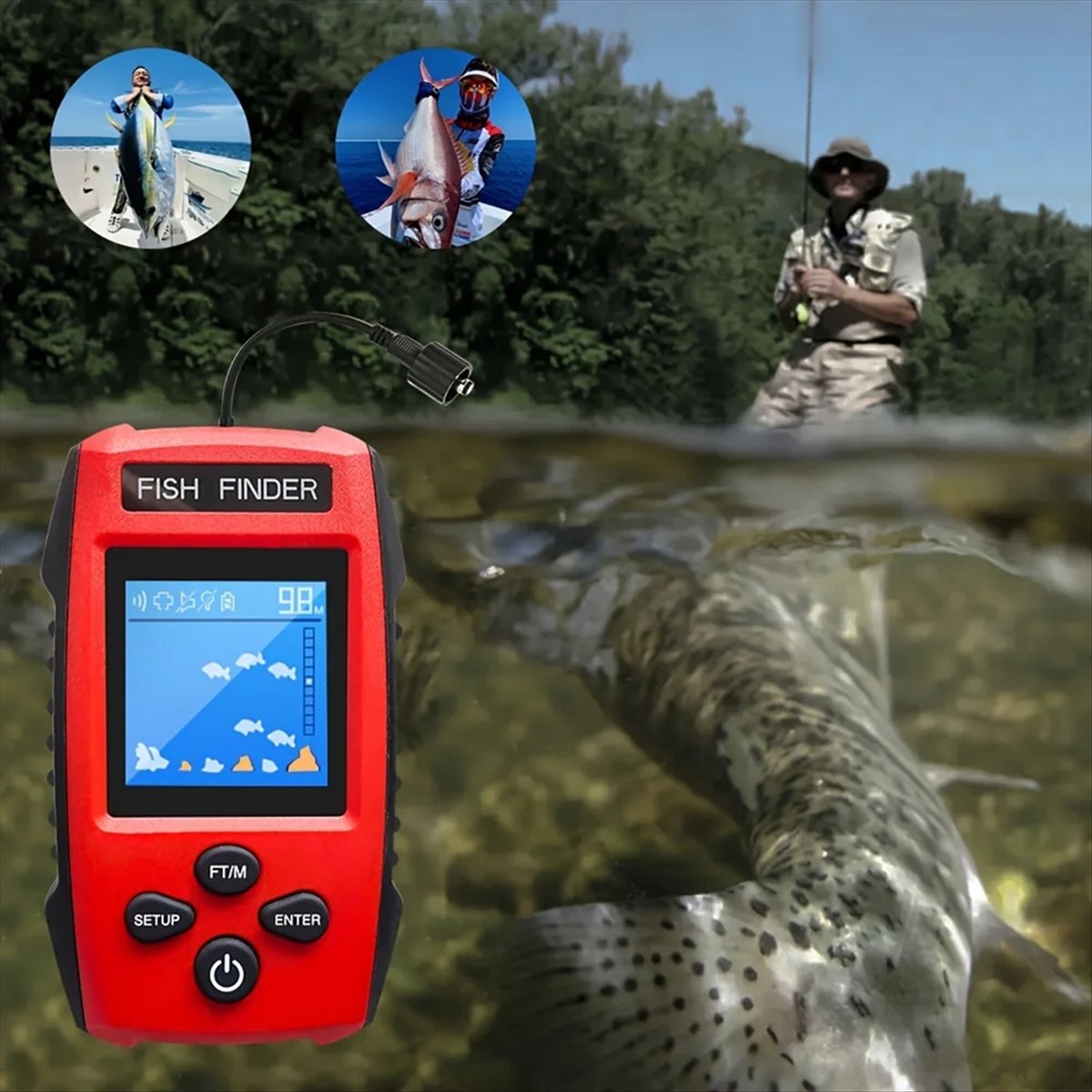Color LCD Fish Finder Wired So - Fish Finder Transducer のレビューと価格